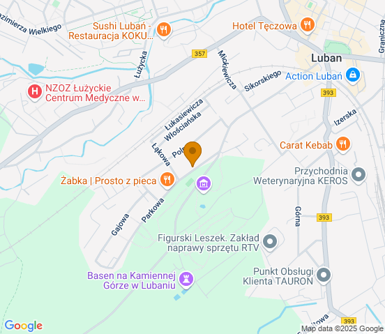 Mapa dojazdu do warsztatu samochodowego w miejscowości Lubań