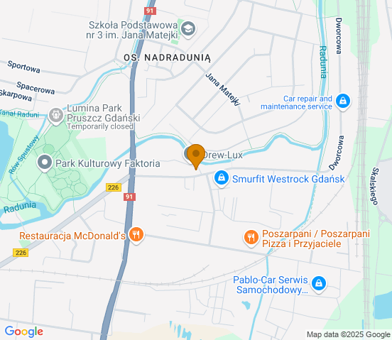 Mapa dojazdu do warsztatu samochodowego w miejscowości Pruszcz Gdański